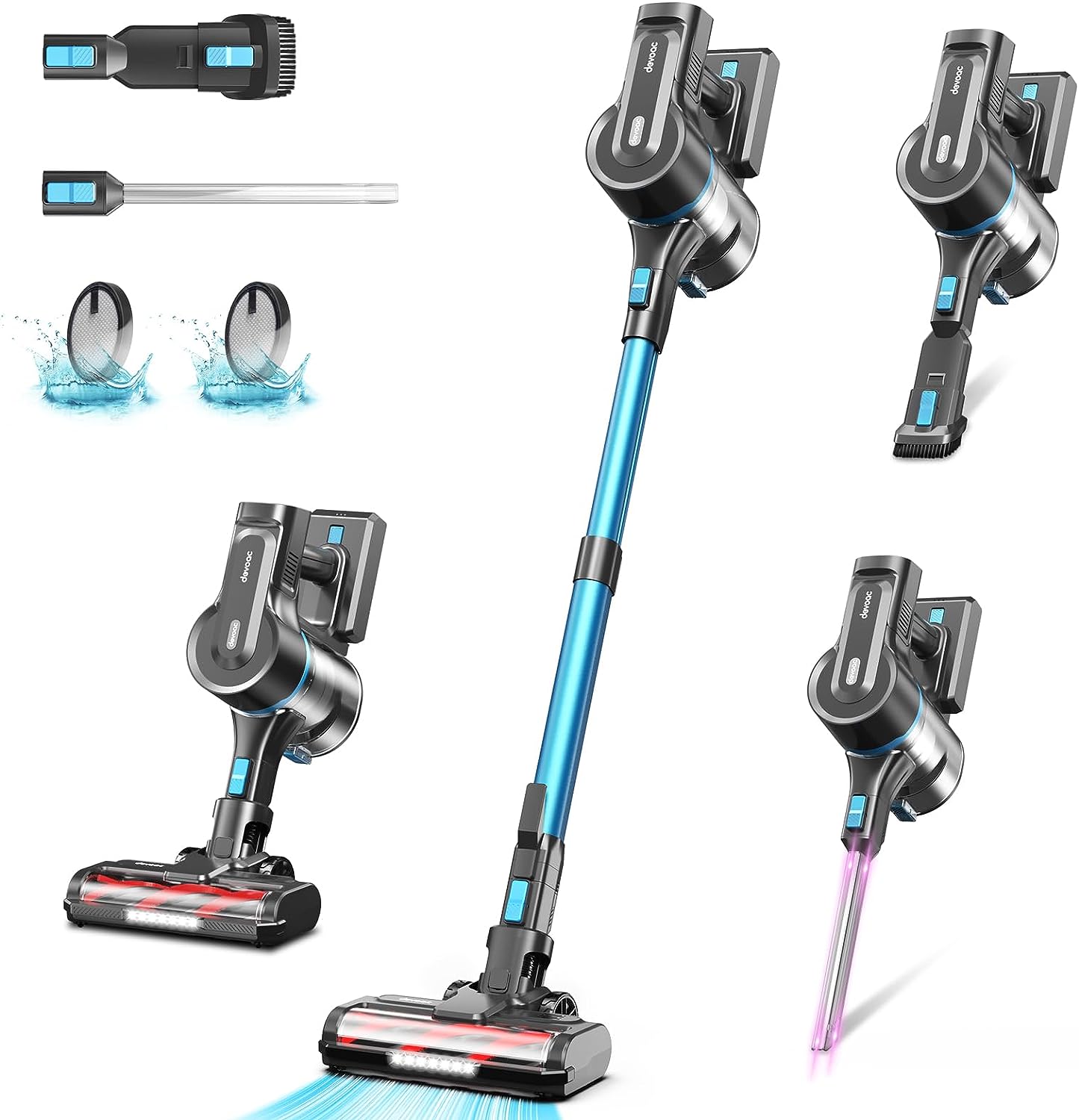  DEVOAC Cordless Vacuum Cleaner, Lightweight with Rechargeable  Battery, Convenient 6 in 1 Handheld Stick Vacuum Cleaner with Powerful  Suction for Carpet Hard Floor Pet Hair Home
