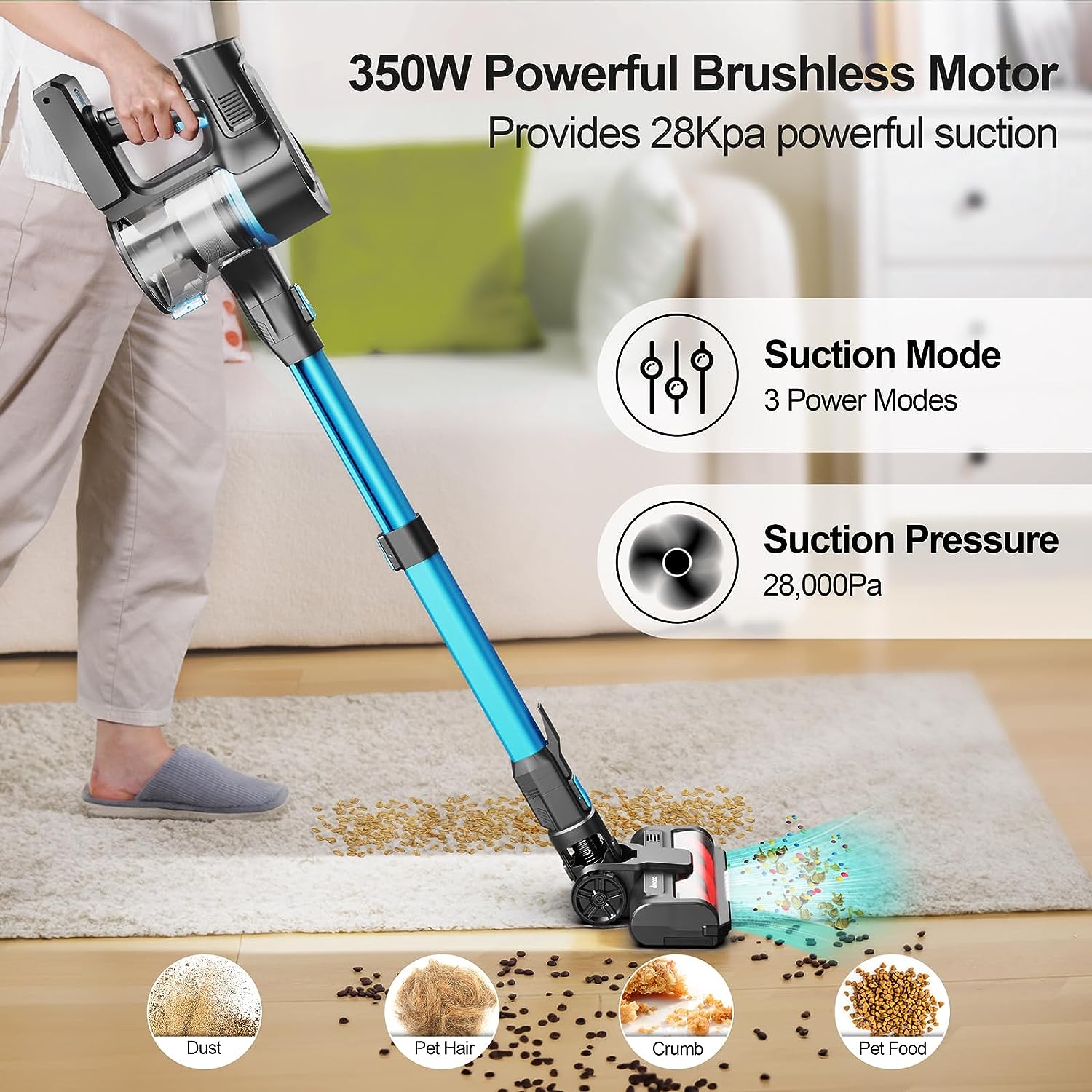 DEVOAC Cordless Vacuum Cleaner - 6 in 1 Cordless Stick Vacuum with 28Kpa  Powerful Suction 350W Brushless Motor, Lightweight Hand Held Vacuum for